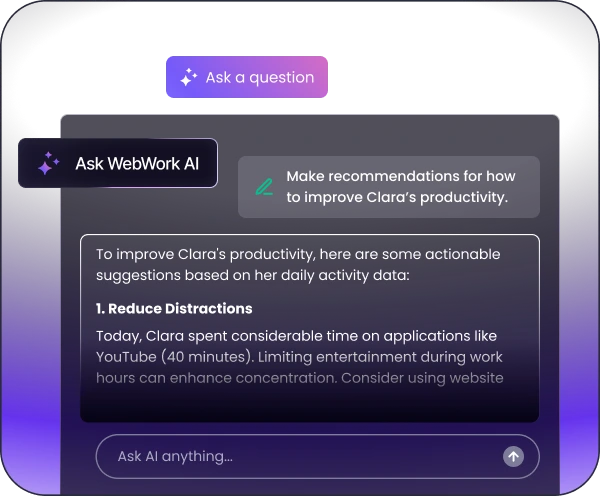 Улучшите учет рабочего времени и мониторинг сотрудников с WebWork AI для анализа производительности