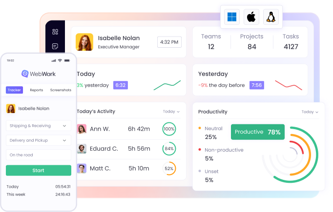 Мониторинг сотрудников на Windows, Mac и Linux