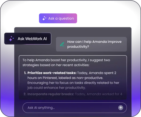 Менеджер анализирует ИИ-отчет с данными о продуктивности и отклонениях