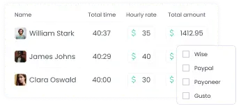 Automated payroll reports with worked hours and payment details