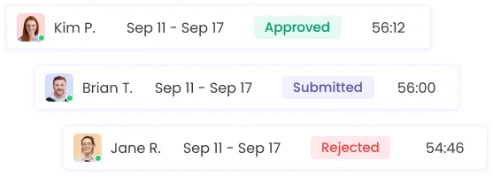 Timesheets and timesheet approvals for enhanced payroll processing