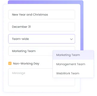 Holiday management for different teams with automated holiday notifications