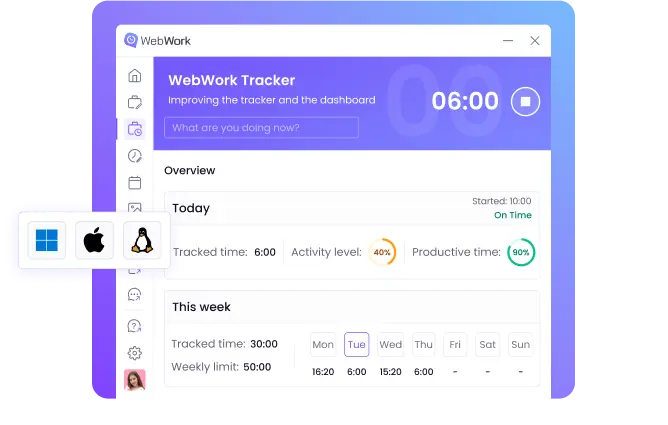 Desktop time tracker for tracking time, app usage and activity levels