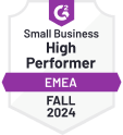 G2 Small Business High Performer EMEA Winter 2025 badge awarded to WebWork Time Tracker for exceptional time tracking solution for small businesses in EMEA