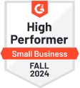 G2 High Performer Small Business Winter 2025 badge recognizing WebWork Time Tracker as a top time tracking tool for small businesses