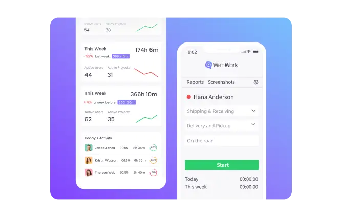 Track time and monitor GPS location with the mobile time tracker app on Android and iOS devices