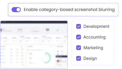 Time tracker with category-based screenshot blurring for privacy