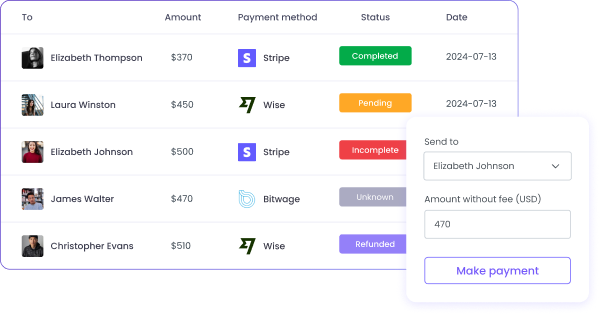 Employee payroll tracking with integrated payment methods