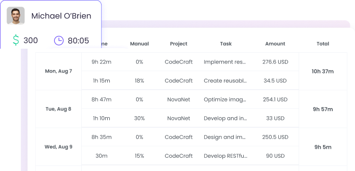 Employee timesheet tracking and reporting software