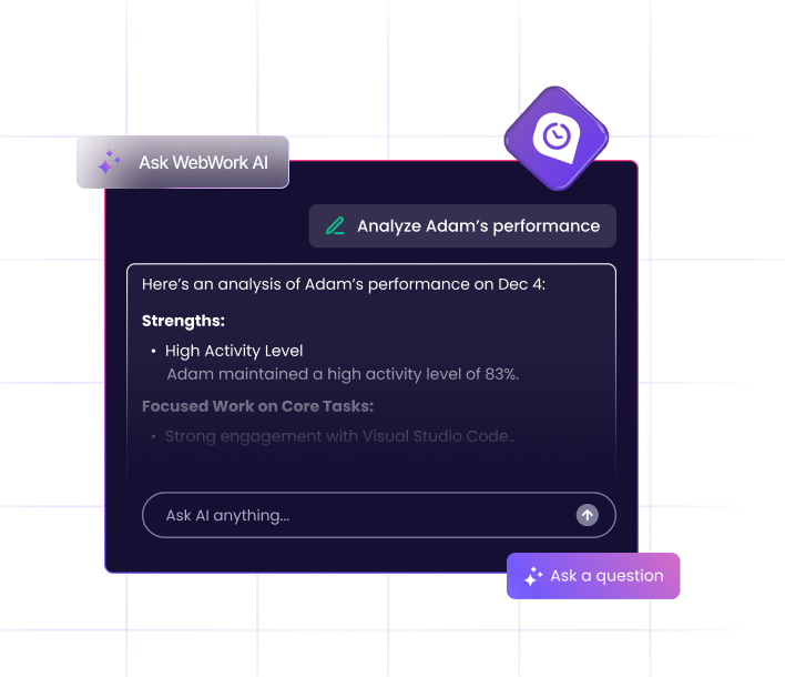 WebWork AI liefert sofortige Analysen und Leistungsvorschläge für Mitarbeiter