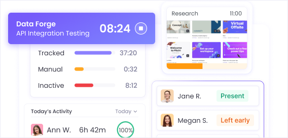 Трекер времени при работе из дома с данными о продуктивности и видимостью смен