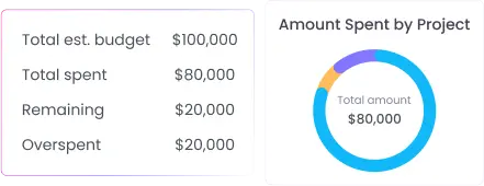 Project budget tracker summarizes total budgets, spending and remaining amounts for all projects