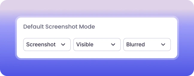 Default screenshot mode applied across the workspace with silent and blurred options