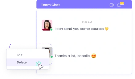 All-in-one team chat software allowing message deletion and editing in work collaboration chat