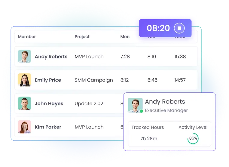 ПО учета времени с автоматическим, ручным и скрытым режимами