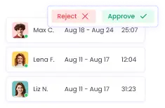 Менеджер проверяет отправленные табели сотрудников с учётом часов и деталей перед утверждением