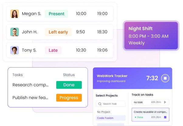 Автоматически отслеживайте часы работы сотрудников для точного учёта