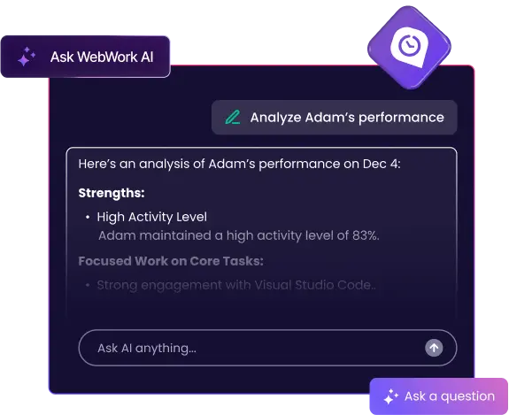 WebWork AI providing instant analysis and performance suggestions for employees